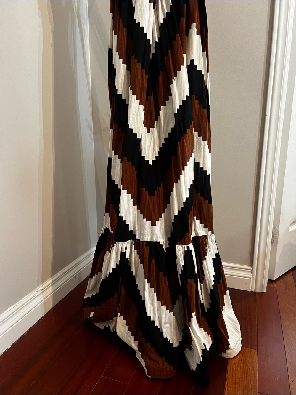 Anthropologie Brown Black and Cream Chevron Maxi Dress - Picture 5 of 8